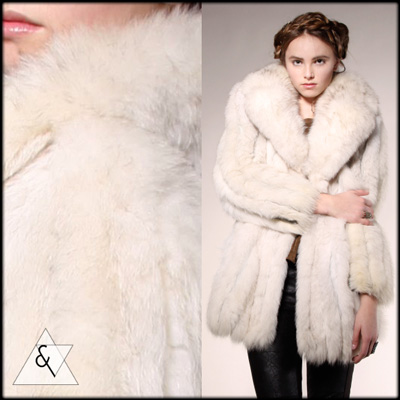 VINTAGE FOX FUR COAT Jacket Vtg 70s Arctic White Leather Mod Coyote 